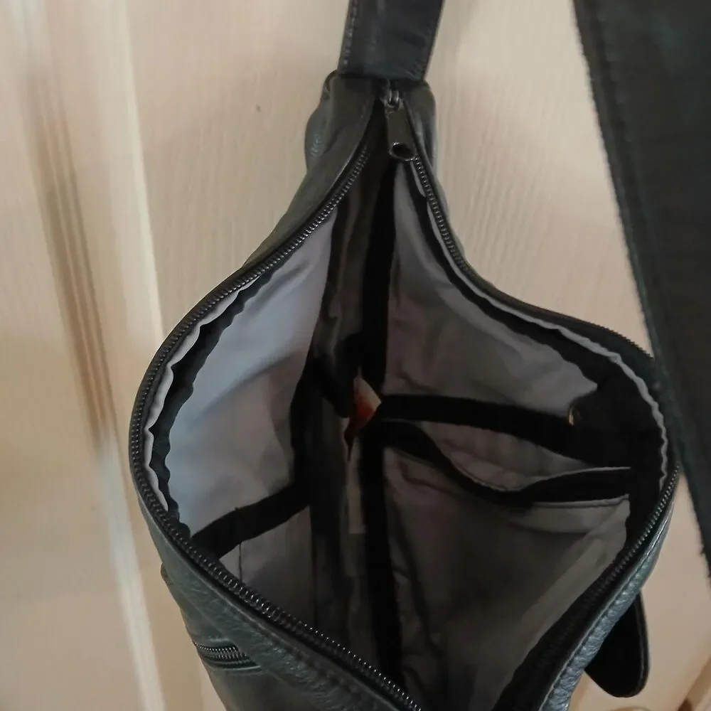 Vintage AmeriBag Black Leather Healthy Back Bag Sling Backpack Gorpcore Basic